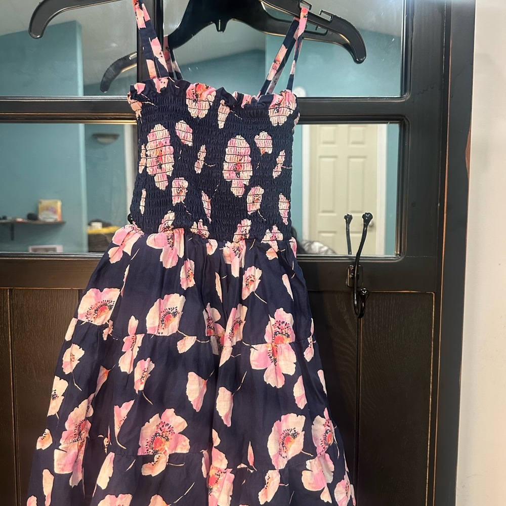 Janie and Jack Navy Dress with Pink Floral Print